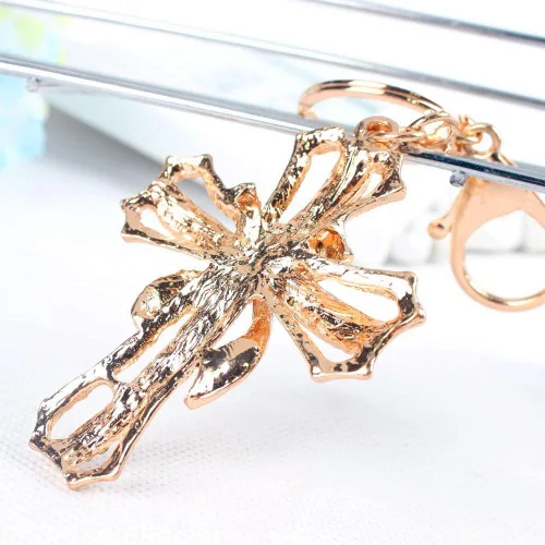 Vista 5 de JewelBeauty Blessed & Holy Cross - Llavero con diamantes de imitación de cristal para bolso de coche, bolso colgante (dorado)