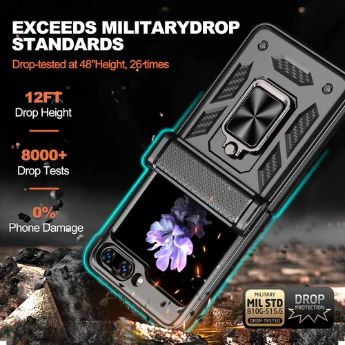 Vista 2 de Funda para Samsung Galaxy Z Flip 5 5G con protección de bisagra, cubierta de cámara deslizante resistente militar para caídas, soporte magnético