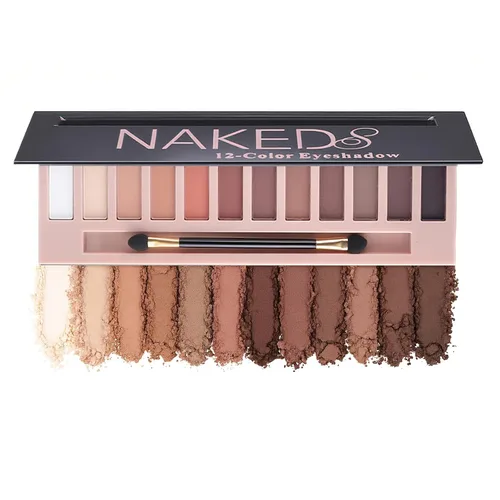 Vista 3 de Paleta de Sombras de Ojos de 12 Colores Maquillaje Colores Nude Naturales Nude Mate Shimmer Brillo Glitter Pigmento Conjunto de Paletas de Sombra
