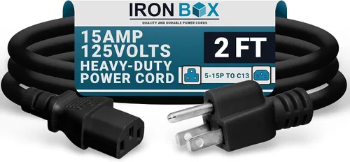 Vista 14 de IronBox Electric - Cable de Alimentación de Servicio Pesado 5-15P a C13 - Cable PC SJT 14/3 de 3 Clavijas 15A 125V - Cable para Computadora