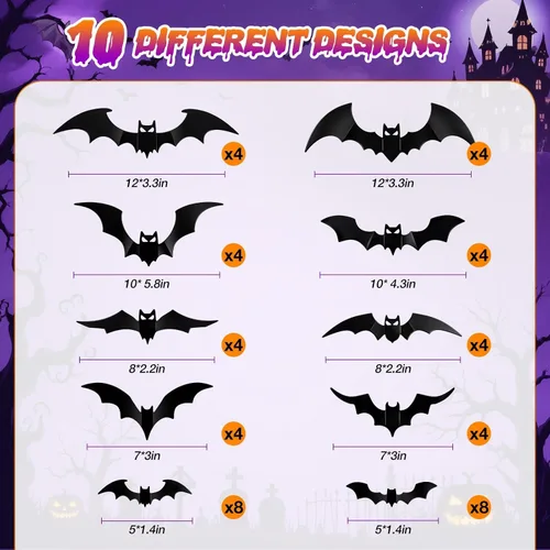 Vista 8 de LUDILO 48P Bats Halloween Decorations + 12P Rechargeable Lights with Remote