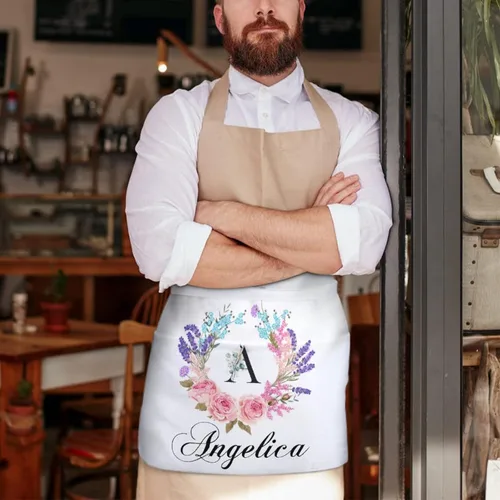 Vista 255 de AXKEUDO Delantal personalizado con bolsillos, delantales de cintura para camarera para cocinar en casa, restaurante, servir trabajo
