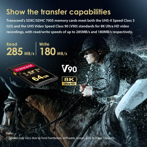Vista 5 de Transcend SDC700 - Tarjeta de memoria SDXC UHS-II U3 V90 de 64 GB, hasta 285 MB/s, 8K Ultra HD