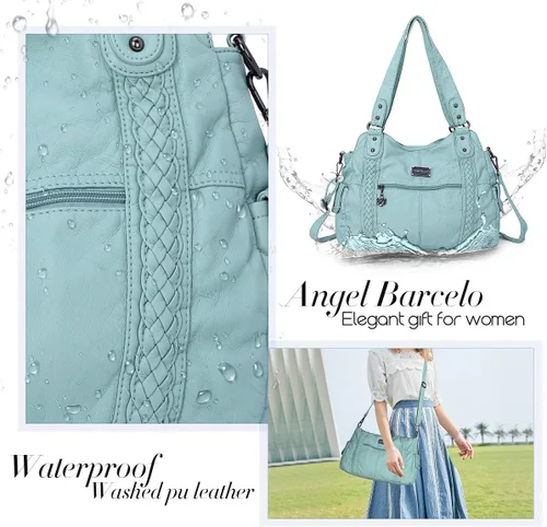 Vista 5 de Angel Barcelo - Bolsa de hombro amplia para mujer, diseño Hobo, cuero lavado