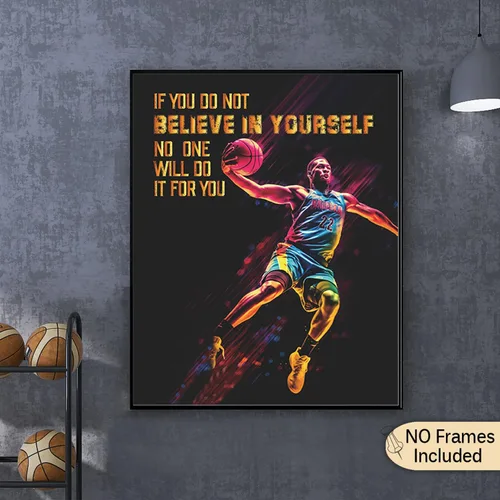 Vista 3 de Póster con cita motivacional, decoración deportiva inspiradora para habitación de niños y hombres, regalo para fanáticos del baloncesto, juego de 6