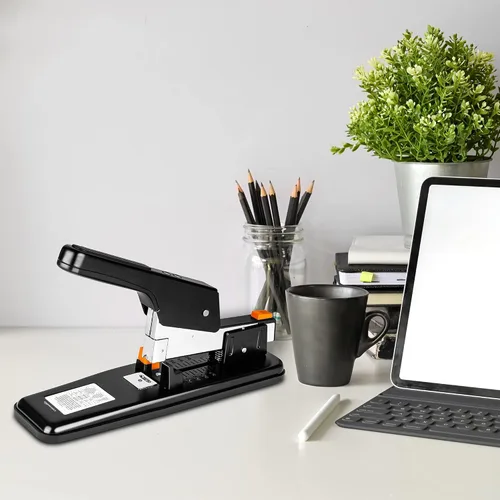 Vista 6 de Amazon Basics Engrapadora resistente, 90 hojas de alta capacidad, engrapadora de oficina grande con 1000 grapas, color negro