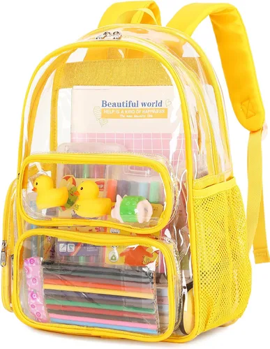 Vista 109 de CAMTOP Mochila transparente resistente y transparente para estudiantes, escuela, trabajo, festival, viajes, deportes, Beige, Mediana, Camtop Mochila
