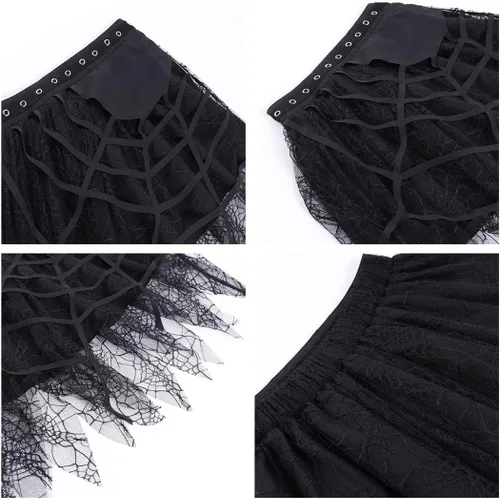 Vista 6 de TOMETO STAR Faldas irregulares de malla para mujer, con cremallera de pentagrama, punk gótica, oscuridad, falda casual suelta para club