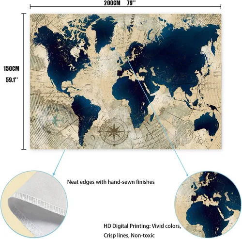 Vista 7 de YANR Tapiz vintage de mapa del mundo para colgar en la pared, póster de arte de pared de mapa del mundo, tapices de estilo nórdico antiguo, mapa