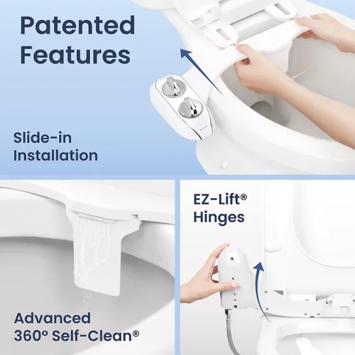 Vista 3 de LUXE Bidet NEO 120 Plus - Boquilla única, accesorio de bidé no eléctrico para asiento de inodoro, instalación deslizante patentada, autolimpieza