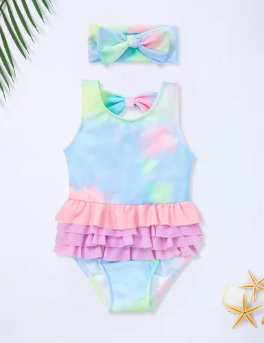Vista 6 de KANGKANG Traje de baño de una pieza para bebé niña elegante traje de baño con volantes