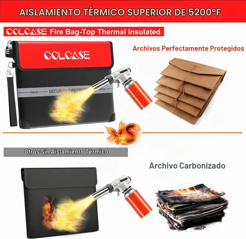 Vista 6 de COLCASE Bolsa de documentos ignífuga con cerradura de 5200 ℉ con aislamiento térmico impermeable e ignífugo con cremallera, bolsa ignífuga