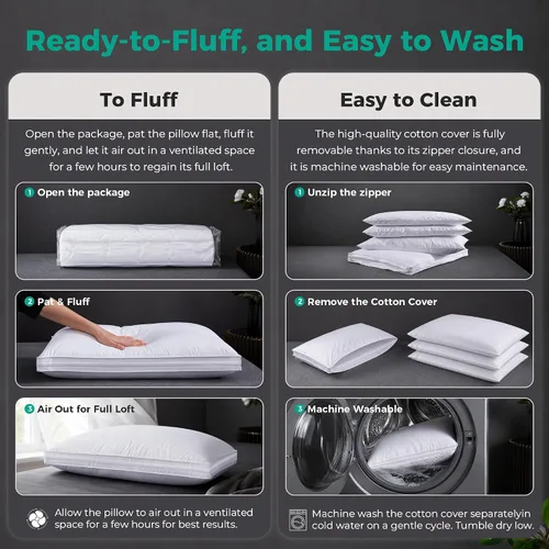 Vista 7 de Three Geese Almohada de plumas de ganso de capa ajustable, almohada de cama ensamblable, funda 100% algodón orgánico suave, buena para dormir boca