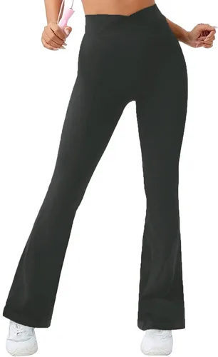 Vista 4 de Vertvie Leggings acampanados para mujer, pantalones de yoga de cintura alta cruzada en V, pantalones deportivos sin costuras