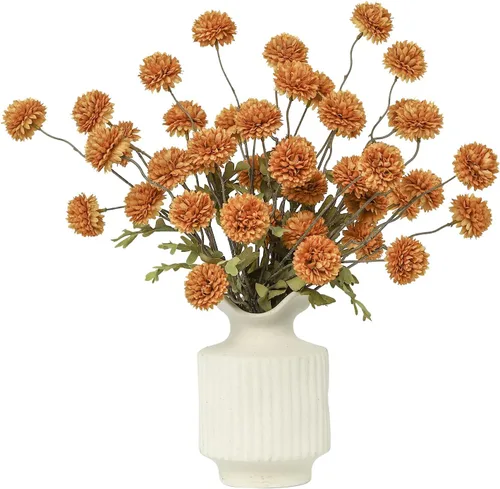 Vista 21 de DuHouse 6 piezas de flores artificiales de seda falsa pompón crisantemo, pequeña mini bola de crisantemo de seda con tallos para bodas DIY arreglos