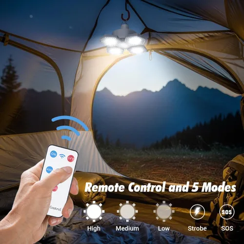 Vista 3 de Luz solar USB para acampar con control remoto, luz impermeable para tienda de campaña 360° Lighting, Folding & Hanging Design, Outdoor Lantern