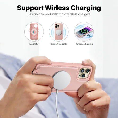 Vista 5 de Antsturdy Funda tipo cartera desmontable 2 en 1 para iPhone 13 Pro Max con MagSafe, bloqueo RFID, magnética, carga inalámbrica, funda de piel