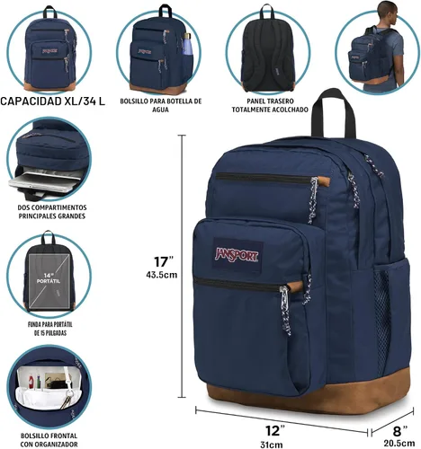 Vista 6 de JanSport Mochila genial con funda para laptop de 15 pulgadas, mochila grande para computadora con 2 compartimentos, correas ergonómicas, Negro