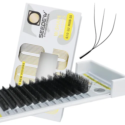 Vista 54 de Extensiones de pestañas 3D, rizo LU/M de 0.003 in, MIX8-0.591 in, 12 filas por bandeja, tallo plano en forma de W, injerto de pestañas natural PBT