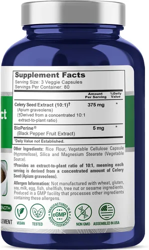 Vista 2 de NusaPure Cápsulas de semillas de apio, 375 mg, 240 cápsulas vegetales (sin OMG, veganas)