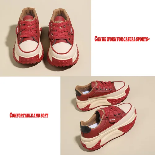 Vista 4 de DXNXIG Tenis casuales suaves de cuero para mujer, zapatos deportivos de plataforma con cordones, antideslizantes, absorben los golpes, elevan