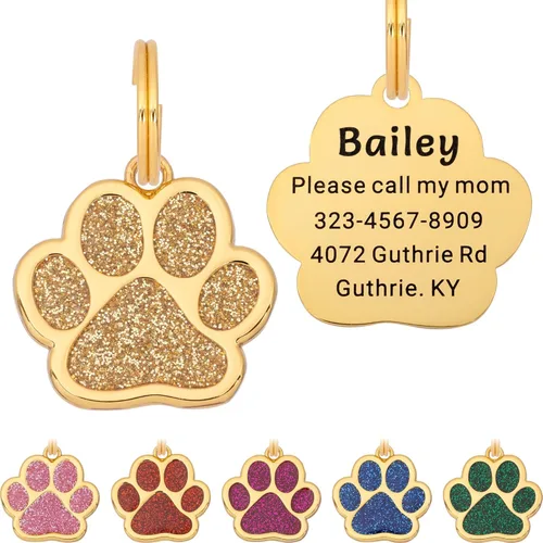 Vista 12 de Etiqueta para perro con grabado personalizado hasta 5 líneas de contenido para el nombre e información de tu mascota, bonita etiqueta de Azul