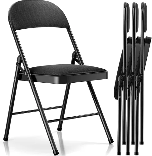 Vista 10 de Fenbeli Paquete de 4 sillas plegables con cojín, sillas de metal negro con asientos acolchados y marco de acero duradero, sillas plegables