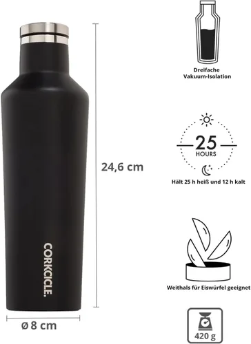 Vista 2 de Botella/termo de acero inoxidable con aislamiento de Corkcicle Vinnebago, 16 onza, Negro mate