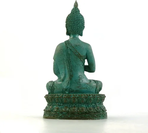 Vista 4 de ornerx Estatua de Buda sentado tailandés para decoración del hogar Verdigris 6.7