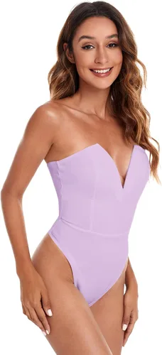 Vista 2 de Verdusa Leotardo de cintura alta sin tirantes con cuello corazón para mujer