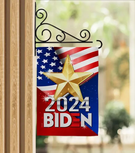 Vista 12 de Biden Harris bandera de jardín con bandera de voto, soporte de pared para el presidente patriótico demócrata republicano de la fiesta de té