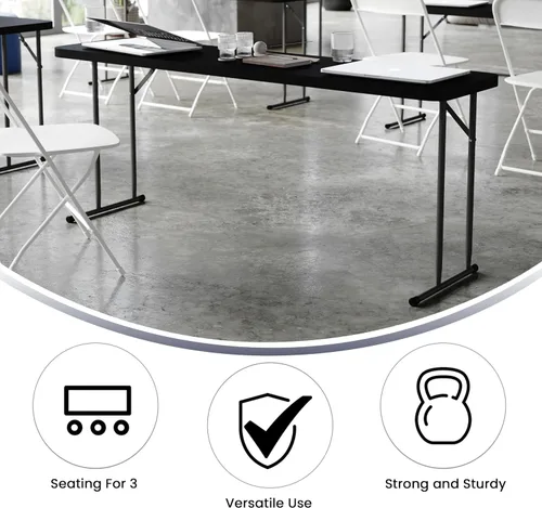 Vista 5 de BizChair Mesa de entrenamiento plegable de plástico negro de 6 pies