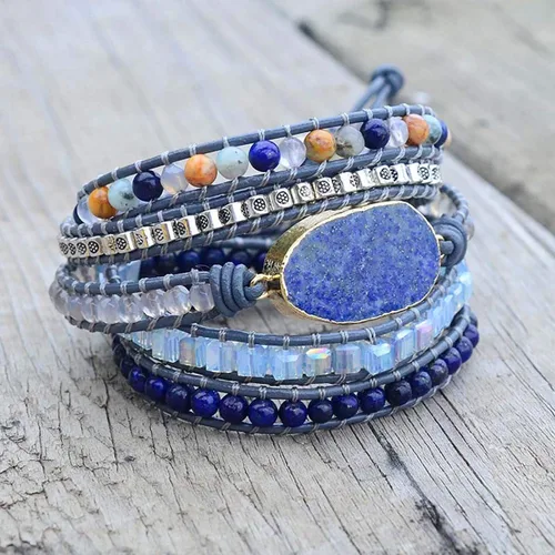 Vista 117 de ZOSOJONA - Pulseras bohemias hechas a mano de piedra natural, que dan vuelta, con cuentas de cristal de turquesa