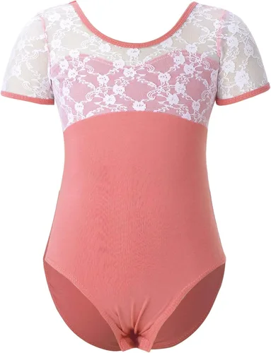 Vista 8 de JEATHA Leotardos de ballet para niñas, camisetas de baile, bailarina, encaje floral, con botones, entrepierna verde ( Bean Green )