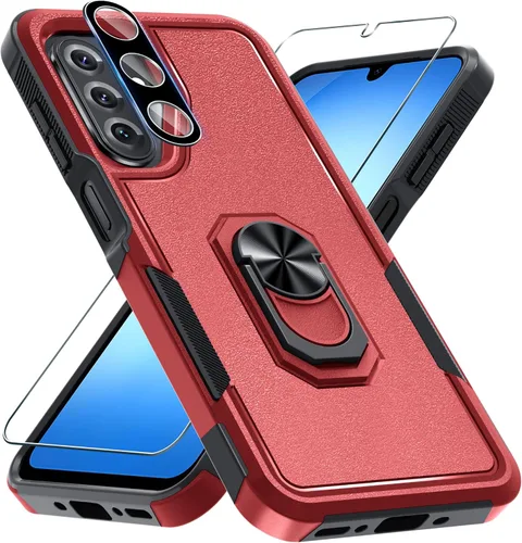 Vista 30 de Janmitta Funda compatible con Samsung Galaxy A14 5G con protector de pantalla + protector de lente de cámara, funda resistente de servicio pesado