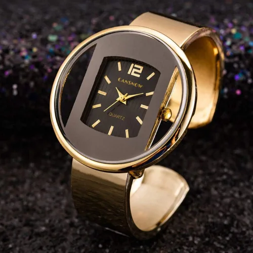 Vista 2 de Weicam Mujeres Creativos Relojes Brazalete Brazalete Analógico Cuarzo Relojes de pulsera (Oro)