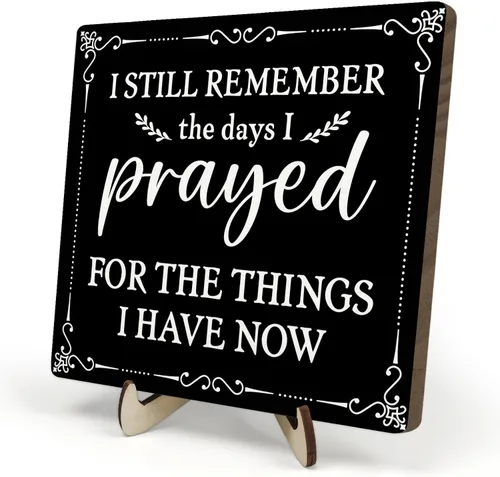 Vista 8 de Letrero de madera con texto en inglés "I Still Remember the Days I Prayed", letrero cristiano para decoración del hogar, casa rústica, oficina, sala