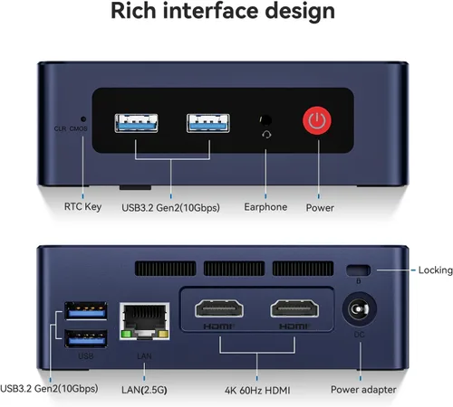 Vista 7 de Beelink MINI S12 Mini PC con procesador N95 (4C/4T), 8G DDR4/256G SSD 4K UHD, puertos Dual HDMI, WiFi5, BT4.2, LAN 2.5G, microcomputadora
