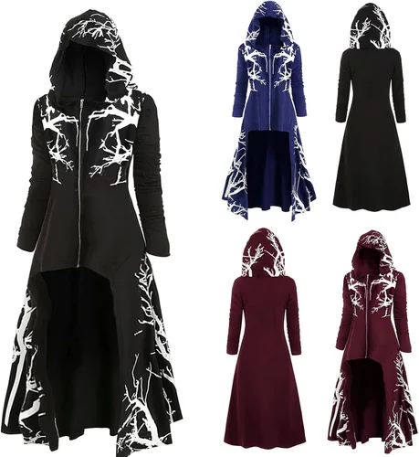Vista 7 de Capa con capucha para mujer blusa de Halloween estilo punk manga larga talla grande vestido largo con capucha