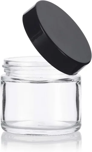 Vista 7 de Frasco de vidrio grueso de lados rectos, transparente - 2 onzas / 60 ml (3 unidades) + espátulas y etiquetas