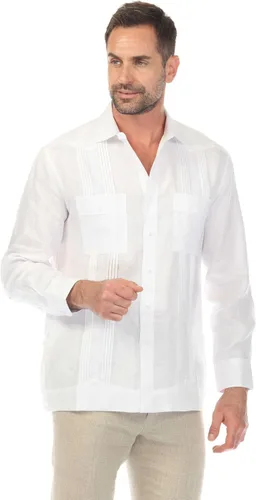 Vista 11 de Mojito Collection Guayabera de lujo de dos bolsillos de lino 100% para hombre con plisado incrustado