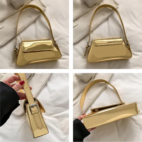 Vista 4 de Bolso de hombro pequeño para mujer, lindo bolso de mano hobo de noche, bolso de mano Y2K plateado brillante para fiesta, graduación, boda