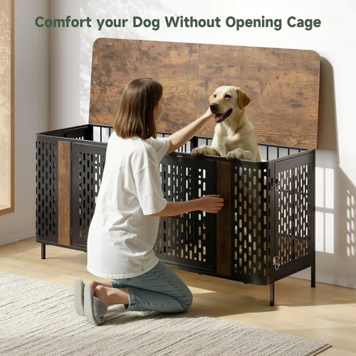 Vista 7 de Muebles dobles del cajón del perro de 71", muebles grandes de la perrera del perro