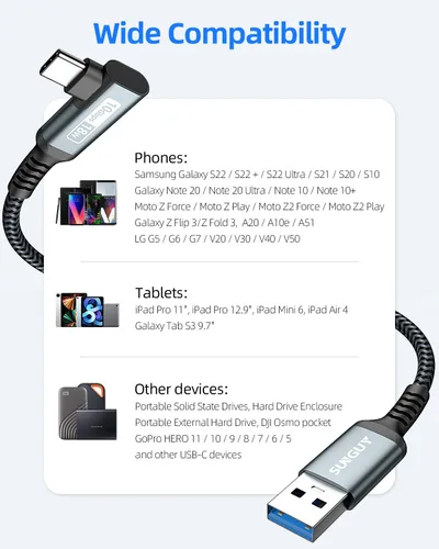 Vista 7 de Cable CarPlay 0.24 m, Cable de Transferencia de Datos de Alta Velocidad USB A a C 3.1 Gen 2 de 10 Gbps Ángulo Recto, Compatible con Android Auto