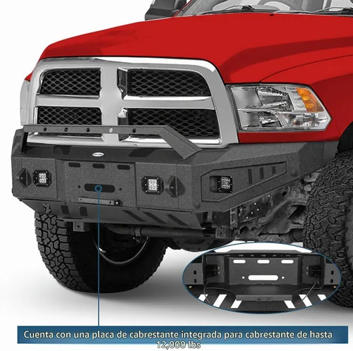 Vista 4 de u-Box Parachoques delantero para Dodge Ram 2500 3500 2010-2018, parachoques todoterreno resistente con placa de cabrestante, placa deslizante
