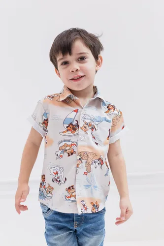 Vista 3 de Paw Patrol Rubble Marshall Chase - Camisa hawaiana con botones para niños pequeños a grandes