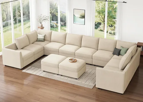 Vista 18 de HONBAY Sofá seccional modular con almacenamiento en forma de L sofá seccional, sofás convertibles para sala de estar - verde