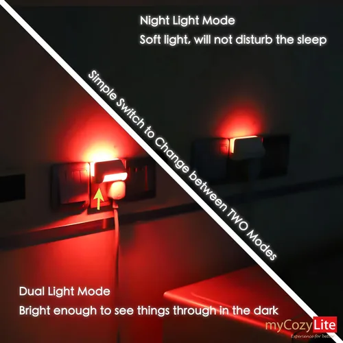 Vista 3 de Luz nocturna LED roja, sensor de atardecer a amanecer, modo de iluminación doble, luz guía y luz de sueño, interruptor de encendido y apagado, luz