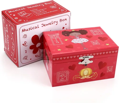 Vista 8 de FALUOS Joyero musical con bonita caja de música de princesa giratoria estuche de almacenamiento de joyas el mejor regalo de juguetes para niñas