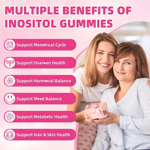 Vista 4 de Gomitas de suplemento de inositol para mujer, sabor a frambuesa